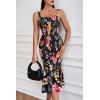 imagePRETTYGARDEN Womens Summer Floral Midi Tank Dress Sleeveless Strappy Ruffle Hem Smocked Bodycon DressesBlack Red Big Floral