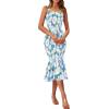 imagePRETTYGARDEN Womens Summer Floral Midi Tank Dress Sleeveless Strappy Ruffle Hem Smocked Bodycon DressesBlue Floral
