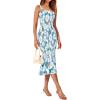 imagePRETTYGARDEN Womens Summer Floral Midi Tank Dress Sleeveless Strappy Ruffle Hem Smocked Bodycon DressesBlue Floral