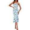 imagePRETTYGARDEN Womens Summer Floral Midi Tank Dress Sleeveless Strappy Ruffle Hem Smocked Bodycon DressesBlue Floral