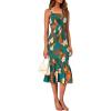 imagePRETTYGARDEN Womens Summer Floral Midi Tank Dress Sleeveless Strappy Ruffle Hem Smocked Bodycon DressesDark Green