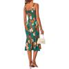 imagePRETTYGARDEN Womens Summer Floral Midi Tank Dress Sleeveless Strappy Ruffle Hem Smocked Bodycon DressesDark Green