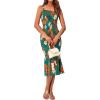 imagePRETTYGARDEN Womens Summer Floral Midi Tank Dress Sleeveless Strappy Ruffle Hem Smocked Bodycon DressesDark Green