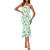imagePRETTYGARDEN Womens Summer Floral Midi Tank Dress Sleeveless Strappy Ruffle Hem Smocked Bodycon DressesGreen Floral