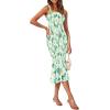 imagePRETTYGARDEN Womens Summer Floral Midi Tank Dress Sleeveless Strappy Ruffle Hem Smocked Bodycon DressesGreen Floral
