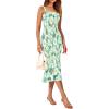 imagePRETTYGARDEN Womens Summer Floral Midi Tank Dress Sleeveless Strappy Ruffle Hem Smocked Bodycon DressesGreen Floral