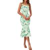 imagePRETTYGARDEN Womens Summer Floral Midi Tank Dress Sleeveless Strappy Ruffle Hem Smocked Bodycon DressesGreen Floral