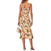 imagePRETTYGARDEN Womens Summer Floral Midi Tank Dress Sleeveless Strappy Ruffle Hem Smocked Bodycon DressesOrange Floral