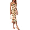imagePRETTYGARDEN Womens Summer Floral Midi Tank Dress Sleeveless Strappy Ruffle Hem Smocked Bodycon DressesOrange Floral