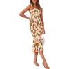 imagePRETTYGARDEN Womens Summer Floral Midi Tank Dress Sleeveless Strappy Ruffle Hem Smocked Bodycon DressesOrange Floral