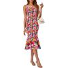 imagePRETTYGARDEN Womens Summer Floral Midi Tank Dress Sleeveless Strappy Ruffle Hem Smocked Bodycon DressesPink Blue Floral