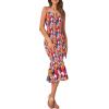imagePRETTYGARDEN Womens Summer Floral Midi Tank Dress Sleeveless Strappy Ruffle Hem Smocked Bodycon DressesPink Blue Floral