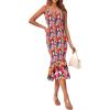 imagePRETTYGARDEN Womens Summer Floral Midi Tank Dress Sleeveless Strappy Ruffle Hem Smocked Bodycon DressesPink Blue Floral