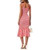 imagePRETTYGARDEN Womens Summer Floral Midi Tank Dress Sleeveless Strappy Ruffle Hem Smocked Bodycon DressesPink Floral