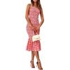 imagePRETTYGARDEN Womens Summer Floral Midi Tank Dress Sleeveless Strappy Ruffle Hem Smocked Bodycon DressesPink Floral