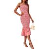 imagePRETTYGARDEN Womens Summer Floral Midi Tank Dress Sleeveless Strappy Ruffle Hem Smocked Bodycon DressesPink Floral