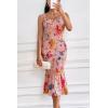 imagePRETTYGARDEN Womens Summer Floral Midi Tank Dress Sleeveless Strappy Ruffle Hem Smocked Bodycon DressesPink Red Big Floral