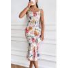 imagePRETTYGARDEN Womens Summer Floral Midi Tank Dress Sleeveless Strappy Ruffle Hem Smocked Bodycon DressesWhite Red Big Floral