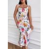 imagePRETTYGARDEN Womens Summer Floral Midi Tank Dress Sleeveless Strappy Ruffle Hem Smocked Bodycon DressesWhite Red Big Floral
