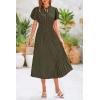 imagePRETTYGARDEN Womens Summer Midi Dresses Puff Short Sleeve V Neck Swiss Dot Pleated A Line Flowy Long Wedding Guest DressArmy Green