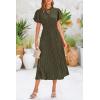 imagePRETTYGARDEN Womens Summer Midi Dresses Puff Short Sleeve V Neck Swiss Dot Pleated A Line Flowy Long Wedding Guest DressArmy Green