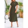 imagePRETTYGARDEN Womens Summer Midi Dresses Puff Short Sleeve V Neck Swiss Dot Pleated A Line Flowy Long Wedding Guest DressArmy Green