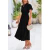 imagePRETTYGARDEN Womens Summer Midi Dresses Puff Short Sleeve V Neck Swiss Dot Pleated A Line Flowy Long Wedding Guest DressBlack
