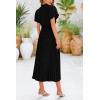 imagePRETTYGARDEN Womens Summer Midi Dresses Puff Short Sleeve V Neck Swiss Dot Pleated A Line Flowy Long Wedding Guest DressBlack