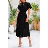 imagePRETTYGARDEN Womens Summer Midi Dresses Puff Short Sleeve V Neck Swiss Dot Pleated A Line Flowy Long Wedding Guest DressBlack