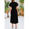 imagePRETTYGARDEN Womens Summer Midi Dresses Puff Short Sleeve V Neck Swiss Dot Pleated A Line Flowy Long Wedding Guest DressBlack