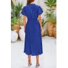 imagePRETTYGARDEN Womens Summer Midi Dresses Puff Short Sleeve V Neck Swiss Dot Pleated A Line Flowy Long Wedding Guest DressBlue