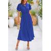 imagePRETTYGARDEN Womens Summer Midi Dresses Puff Short Sleeve V Neck Swiss Dot Pleated A Line Flowy Long Wedding Guest DressBlue