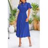 imagePRETTYGARDEN Womens Summer Midi Dresses Puff Short Sleeve V Neck Swiss Dot Pleated A Line Flowy Long Wedding Guest DressBlue