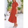 imagePRETTYGARDEN Womens Summer Midi Dresses Puff Short Sleeve V Neck Swiss Dot Pleated A Line Flowy Long Wedding Guest DressBrick Red