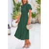imagePRETTYGARDEN Womens Summer Midi Dresses Puff Short Sleeve V Neck Swiss Dot Pleated A Line Flowy Long Wedding Guest DressDark Green
