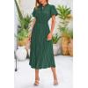 imagePRETTYGARDEN Womens Summer Midi Dresses Puff Short Sleeve V Neck Swiss Dot Pleated A Line Flowy Long Wedding Guest DressDark Green