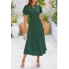imagePRETTYGARDEN Womens Summer Midi Dresses Puff Short Sleeve V Neck Swiss Dot Pleated A Line Flowy Long Wedding Guest DressDark Green