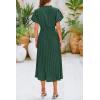 imagePRETTYGARDEN Womens Summer Midi Dresses Puff Short Sleeve V Neck Swiss Dot Pleated A Line Flowy Long Wedding Guest DressDark Green