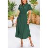 imagePRETTYGARDEN Womens Summer Midi Dresses Puff Short Sleeve V Neck Swiss Dot Pleated A Line Flowy Long Wedding Guest DressDark Green