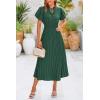 imagePRETTYGARDEN Womens Summer Midi Dresses Puff Short Sleeve V Neck Swiss Dot Pleated A Line Flowy Long Wedding Guest DressDark Green