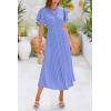 imagePRETTYGARDEN Womens Summer Midi Dresses Puff Short Sleeve V Neck Swiss Dot Pleated A Line Flowy Long Wedding Guest DressLight Blue