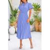 imagePRETTYGARDEN Womens Summer Midi Dresses Puff Short Sleeve V Neck Swiss Dot Pleated A Line Flowy Long Wedding Guest DressLight Blue