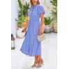 imagePRETTYGARDEN Womens Summer Midi Dresses Puff Short Sleeve V Neck Swiss Dot Pleated A Line Flowy Long Wedding Guest DressLight Blue