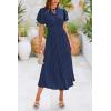 imagePRETTYGARDEN Womens Summer Midi Dresses Puff Short Sleeve V Neck Swiss Dot Pleated A Line Flowy Long Wedding Guest DressNavy