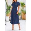 imagePRETTYGARDEN Womens Summer Midi Dresses Puff Short Sleeve V Neck Swiss Dot Pleated A Line Flowy Long Wedding Guest DressNavy