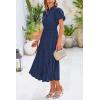 imagePRETTYGARDEN Womens Summer Midi Dresses Puff Short Sleeve V Neck Swiss Dot Pleated A Line Flowy Long Wedding Guest DressNavy