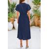 imagePRETTYGARDEN Womens Summer Midi Dresses Puff Short Sleeve V Neck Swiss Dot Pleated A Line Flowy Long Wedding Guest DressNavy
