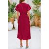 imagePRETTYGARDEN Womens Summer Midi Dresses Puff Short Sleeve V Neck Swiss Dot Pleated A Line Flowy Long Wedding Guest DressWine Red