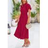 imagePRETTYGARDEN Womens Summer Midi Dresses Puff Short Sleeve V Neck Swiss Dot Pleated A Line Flowy Long Wedding Guest DressWine Red