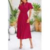 imagePRETTYGARDEN Womens Summer Midi Dresses Puff Short Sleeve V Neck Swiss Dot Pleated A Line Flowy Long Wedding Guest DressWine Red